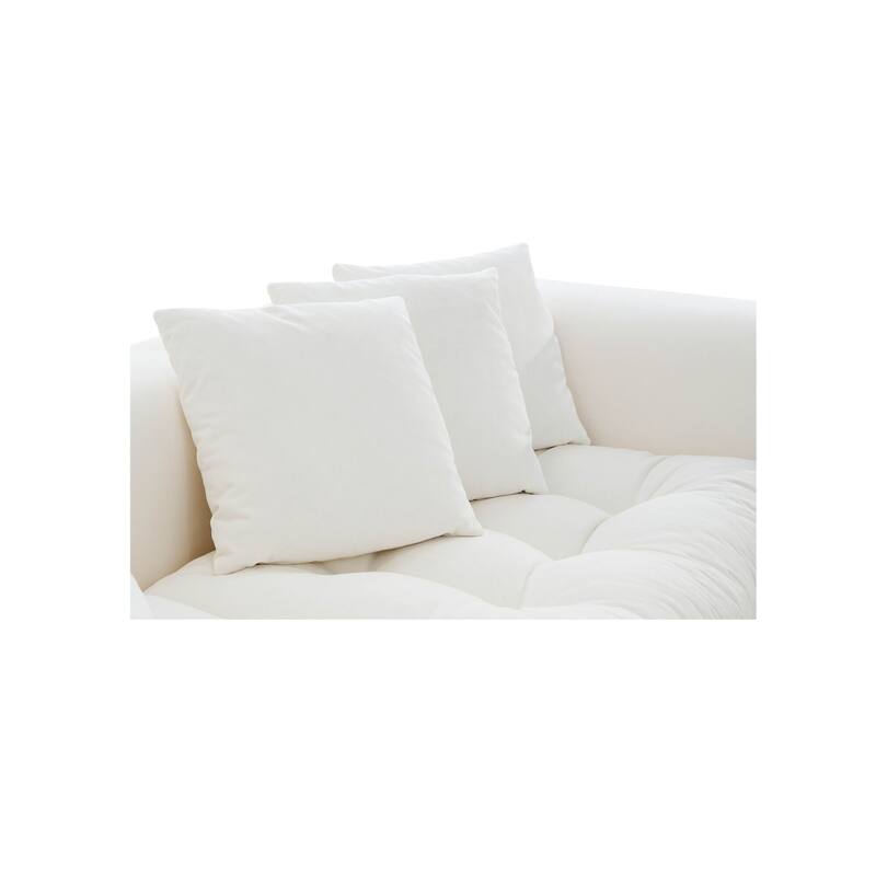 NADAAL STUDIOS Lioraelle Sofa, Soft Velvet Upholstery with Tufted Bench Seat and Six Back Cushions, Warm White
