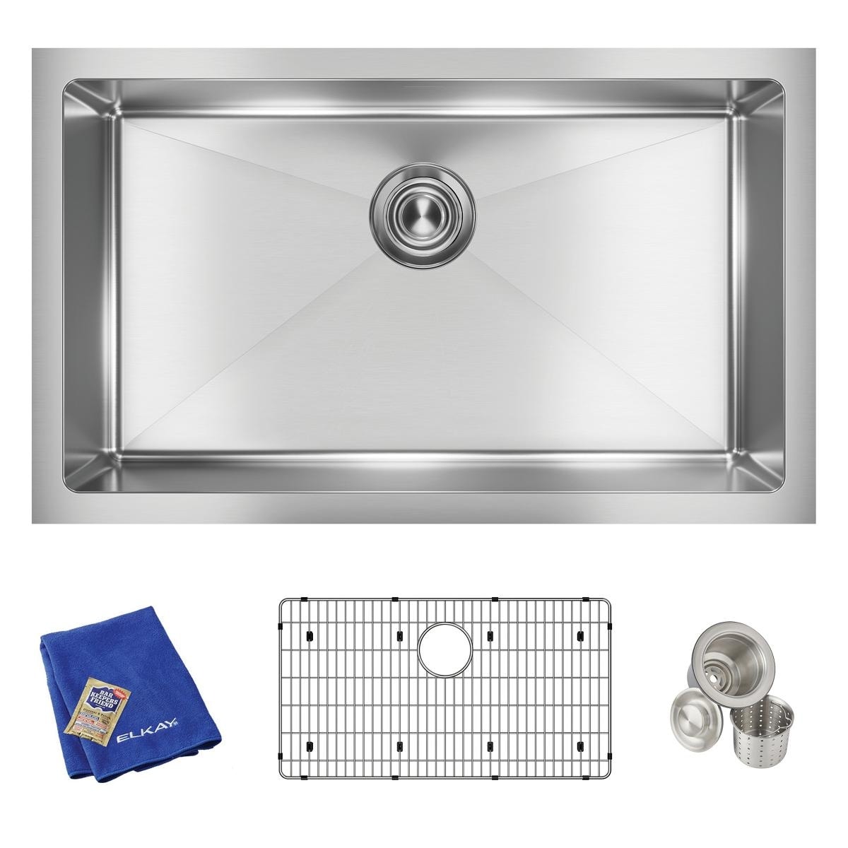 Elkay Crosstown 16 Gauge Stainless Steel 30-1/2" x 18-1/2" x 8", Single Bowl Undermount Sink Kit - Polished Satin