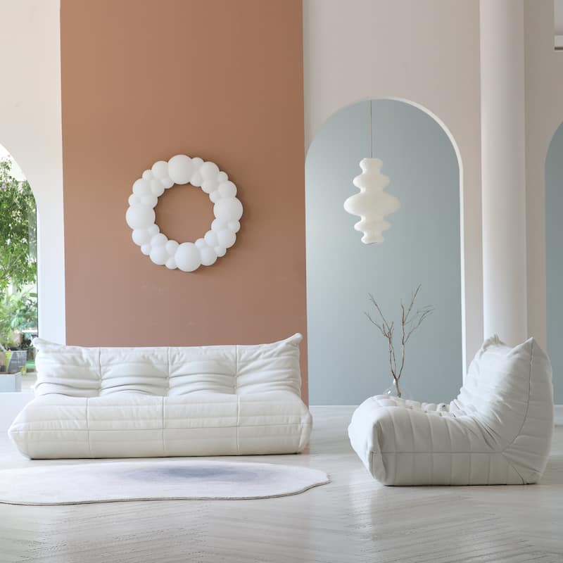 Soft Tufted Bean Bag Sofa,Extra Large Lazy Lounger Set for Living Room - Beige