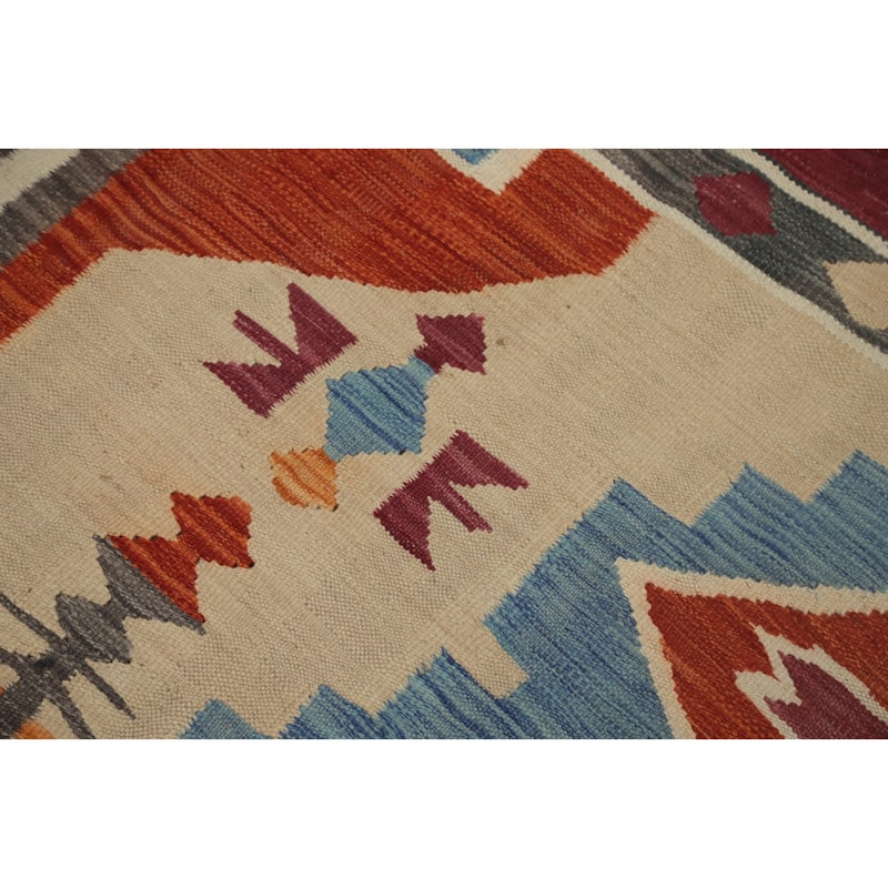 Hand Woven Oriental 100% Wool Carpet Southwestern Tribal Multi-Colored Kilim Area Rug - 9' 8'' X 6' 5''