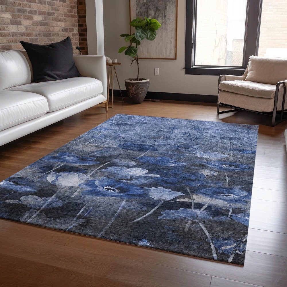 Machine Washable Indoor/ Outdoor Chantille Modern Floral Rug