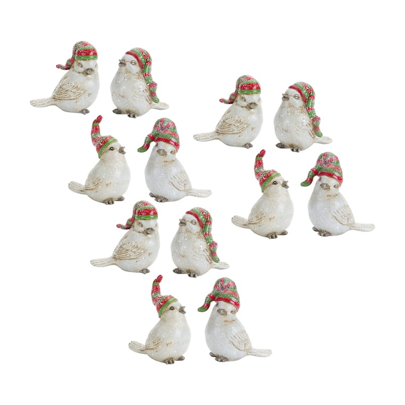 Bird w/Stocking Hat (Set of 12) - White