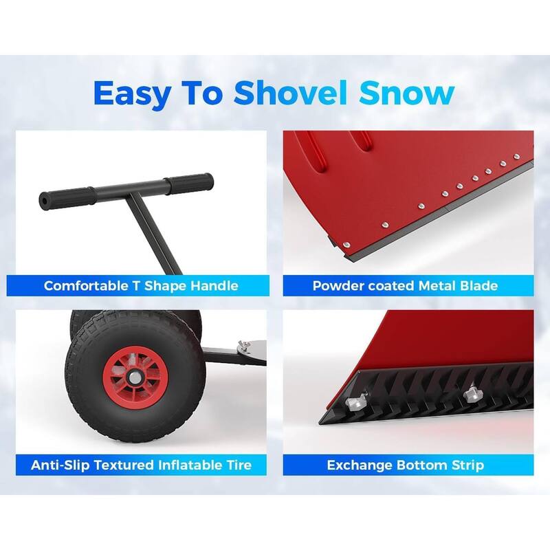 Heavy Duty Single Rod 20 * 29 Inch Wheeled Snow Shovel