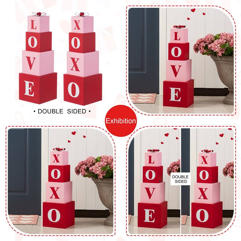 Glitzhome 25"H Valentine's Wooden Double-Sided XOXO & LOVE Boxed Porch Decor