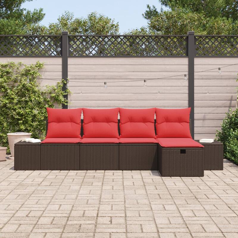 vidaXL 5/6 Garden Sofa Set with Cushions Black/Brown/Grey Poly Rattan - 115.8 x 46.1 x 27.2