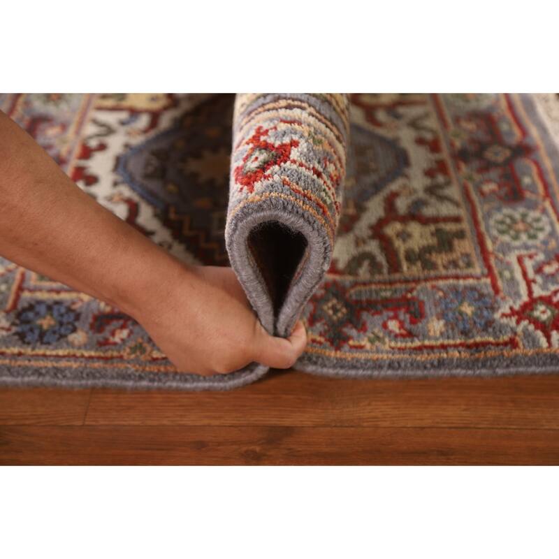 Gray Geometric Heriz Serapi Indian Rug Hand-Knotted Wool Carpet - 2'0"x 3'0"