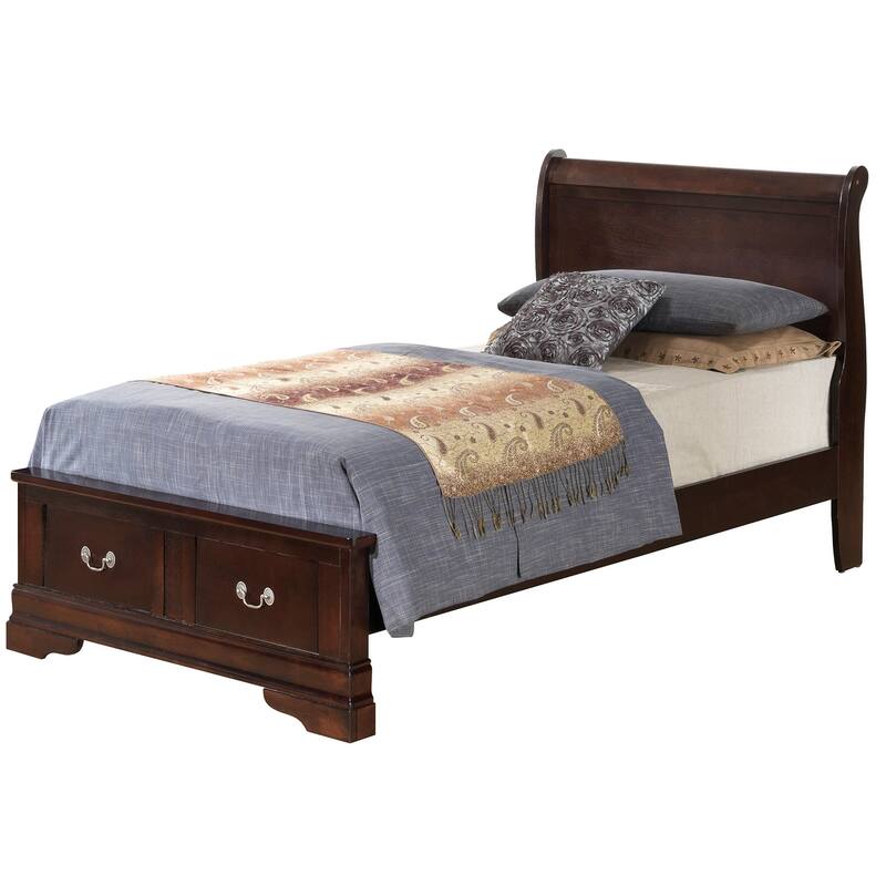 Twin Sleigh Wooden Bed with Drawers - 84" - Dark Brown