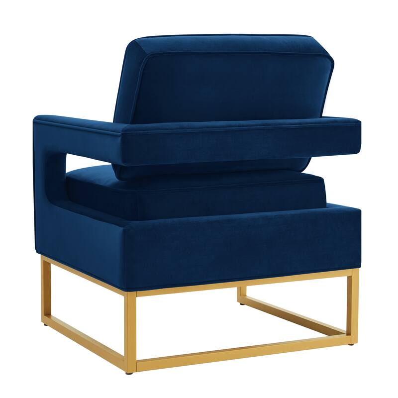 Modern Style Accent Chair with Gold Metal Base , Velvet Upholstered Leisure Chair with Open Armrest, Armchair