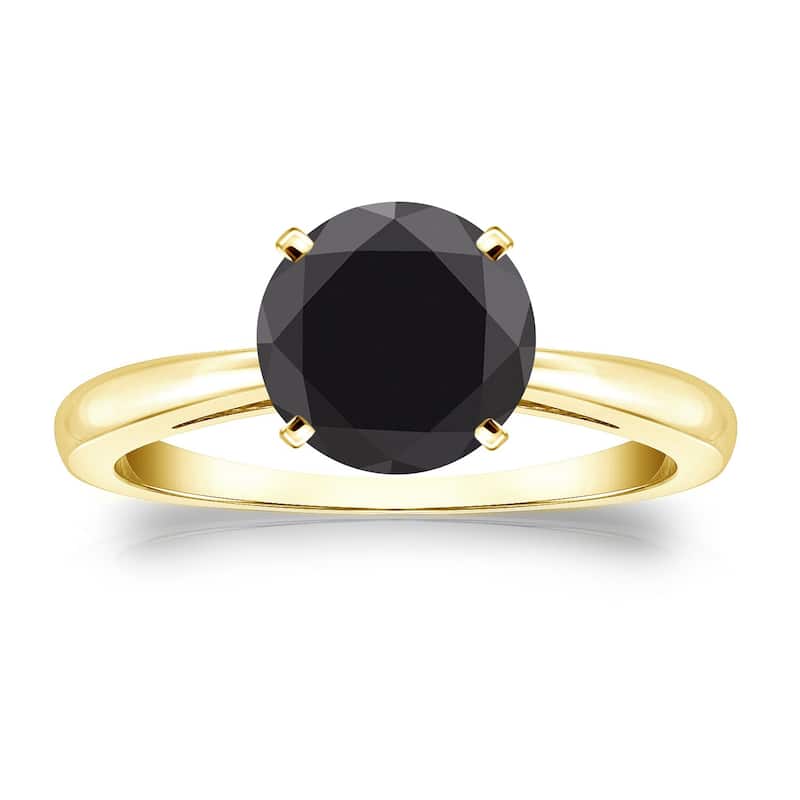 Auriya 14k Gold 2ctw Round Solitaire Black Diamond Engagement Ring - Yellow - 4