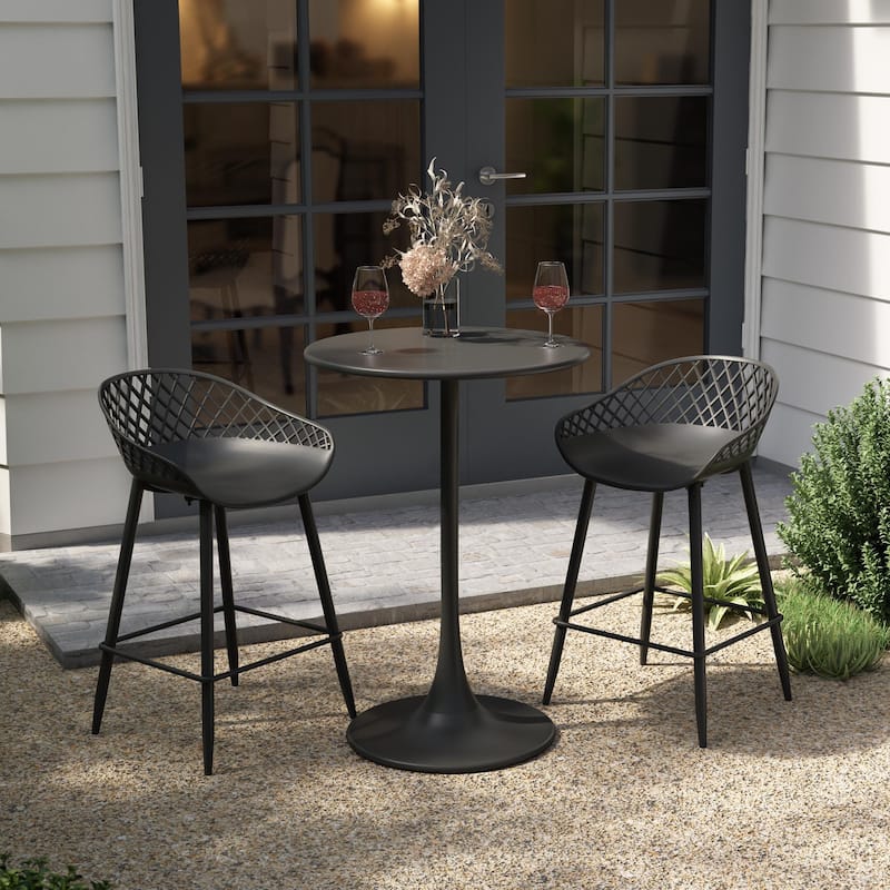 Jamesdar Kurv Mid-Century Modern Low-Back Counter Stool, Set of 2, Indoor/Outdoor - Set of 2 - Black