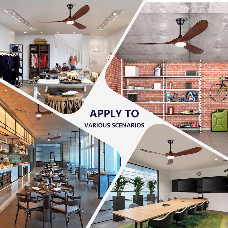 52 Inch Black Ceiling Fans With lights and Remote Control,18W Led Light, 3 Solid Wood Blades