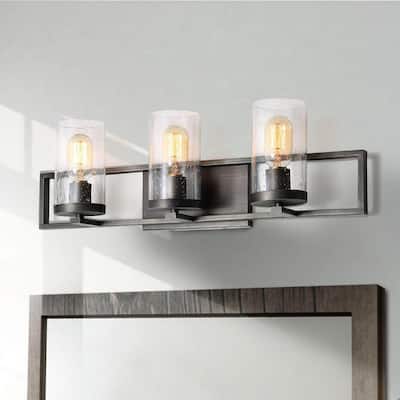 Carbon Loft Modern 3-Light Rustic Bathroom Vanity Lights Wall Sconces - W24.2"x H7.5"x E5.5"