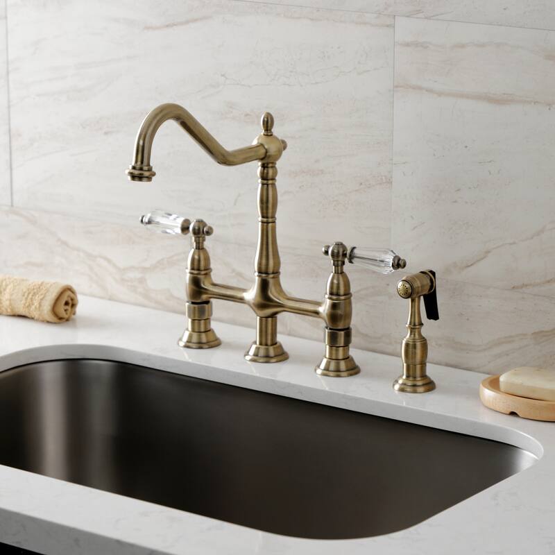 Kingston Brass Wilshire Bridge Kitchen Faucet with Brass Sprayer