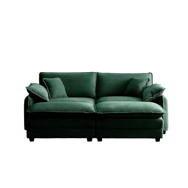 2-Seater Sofa with Ottoman for Small Living Spaces, Green