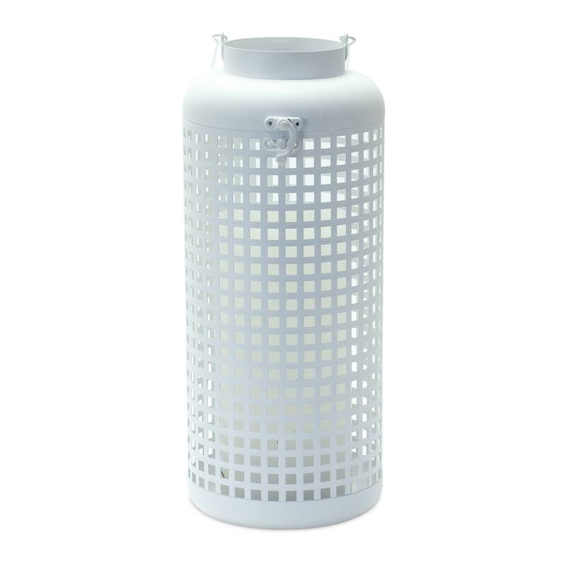 14" White Iron Lattice Floor Lantern Candle Holder - One Size