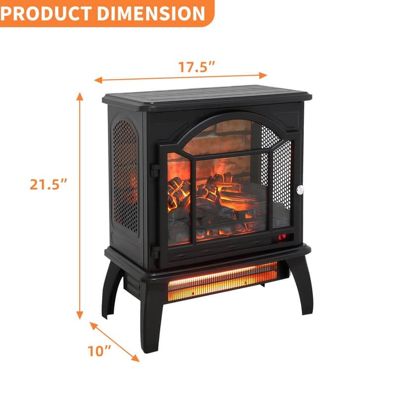17/18/26 inch Freestanding Electric Fireplace Stove Heater with 3D Flame Effect 12H Timer Infrared Remote Control,Black/Brown
