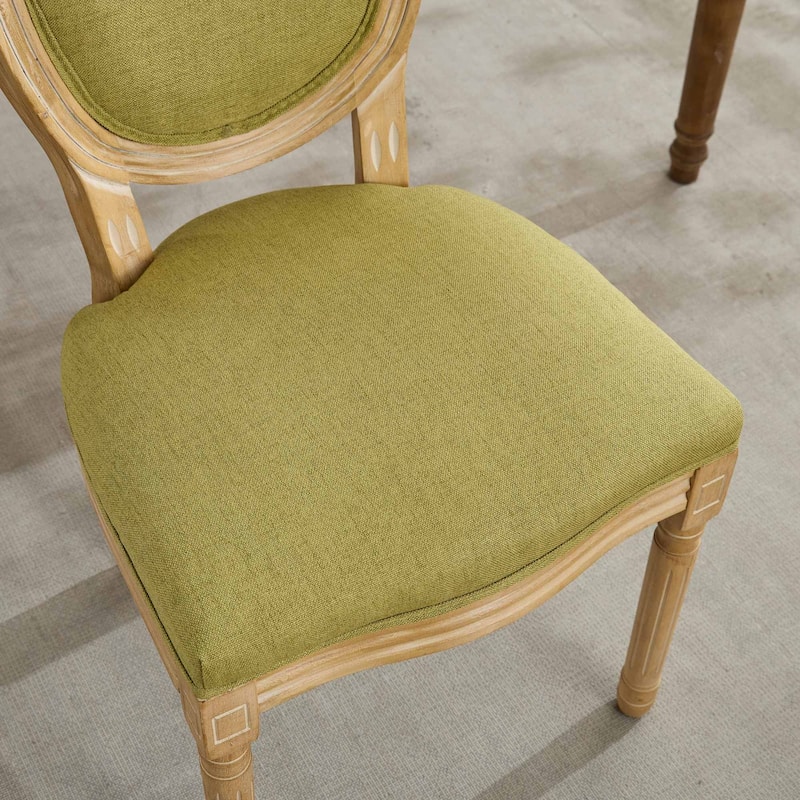 French Style Solid Wood Frame Antique Painting Linen Fabric Back Dining Chair,Set of 2