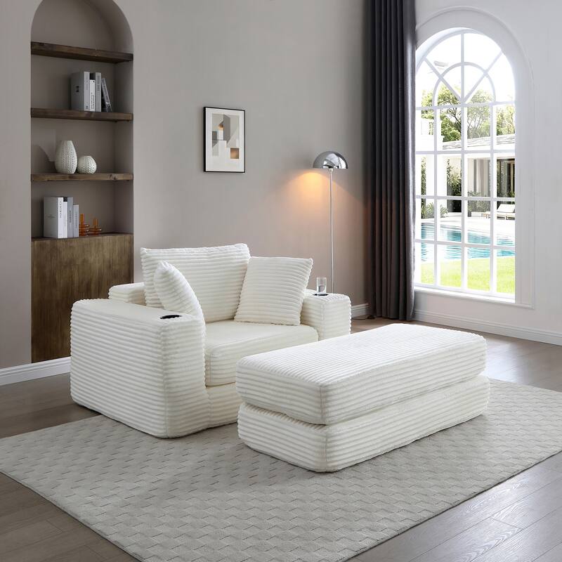 52.4'' Boneless Chaise Lounge Chair Indoor-Oversized Cloud-Like Cozy Comfy Modular 3-in-1 Sofa Bed