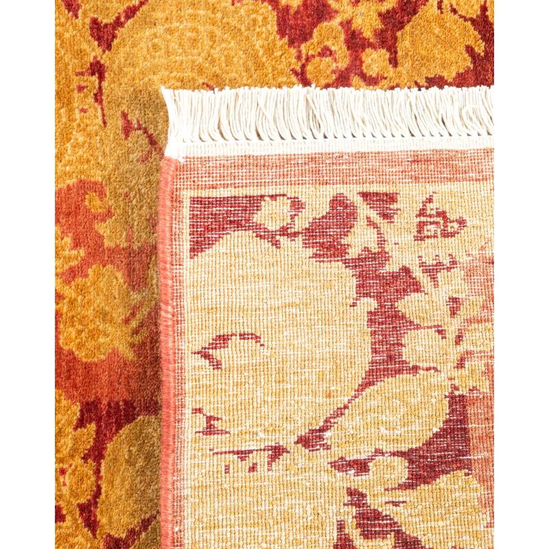 Overton Handknotted Wool Traditional Abstract Pink Runner