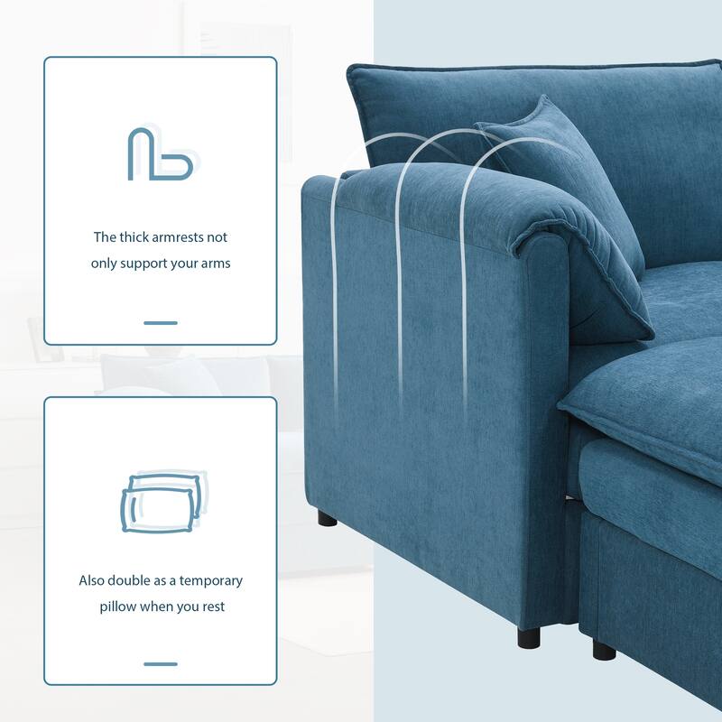 103.5" Chenille L-Shaped Cloud Sectional Sofa with Ottoman