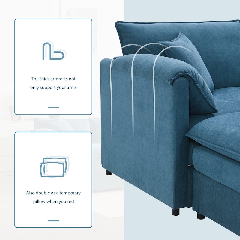 Chenille Modular Sectional Sofa, U Shaped Cloud Upholstered Couch Set