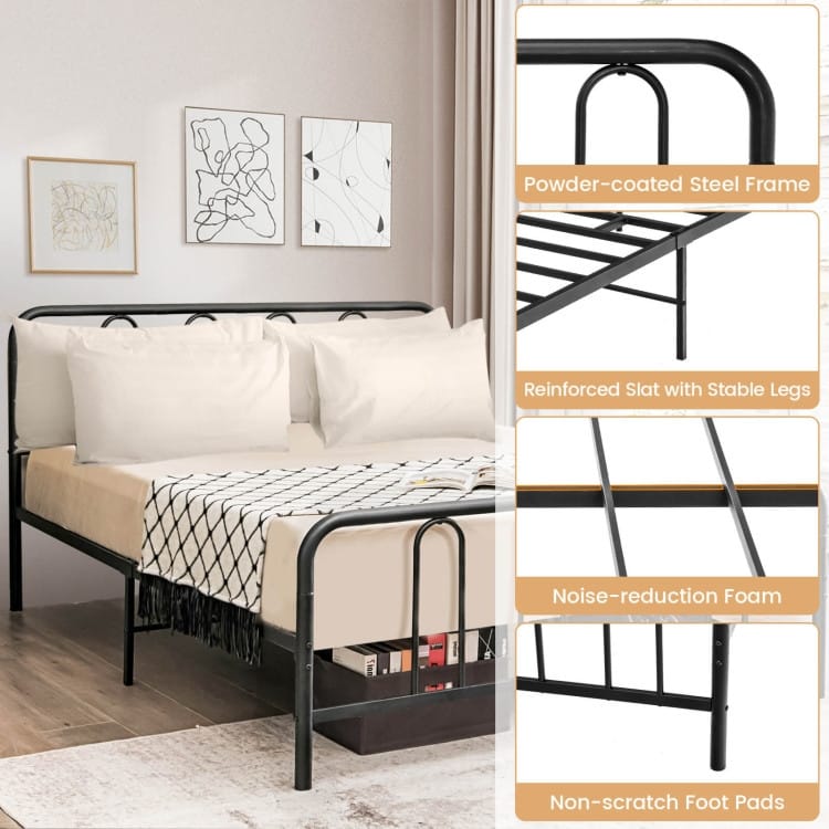 Metal Platform Bed Frame with Headboard and Footboard for Black Steel Heavy Duty with Storage Space