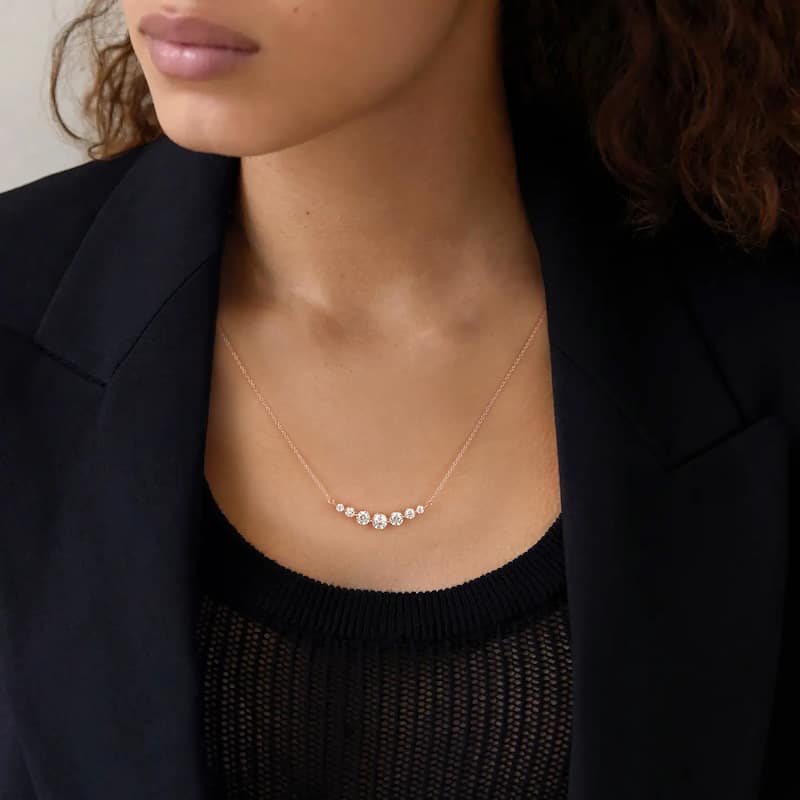 1ct Lab Grown Diamond Curved Bar Necklace in 14k Gold for Women