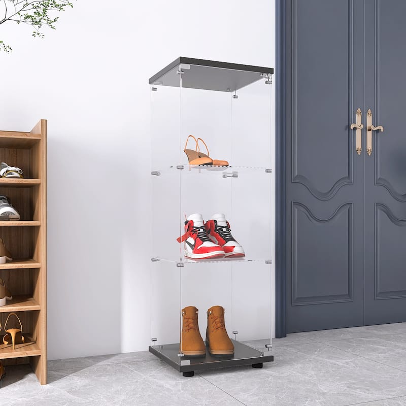 Glass Display Cabinet with Doors & Locks, Acrylic Shelves, Floor Standing Storage Showcase for Home or Office