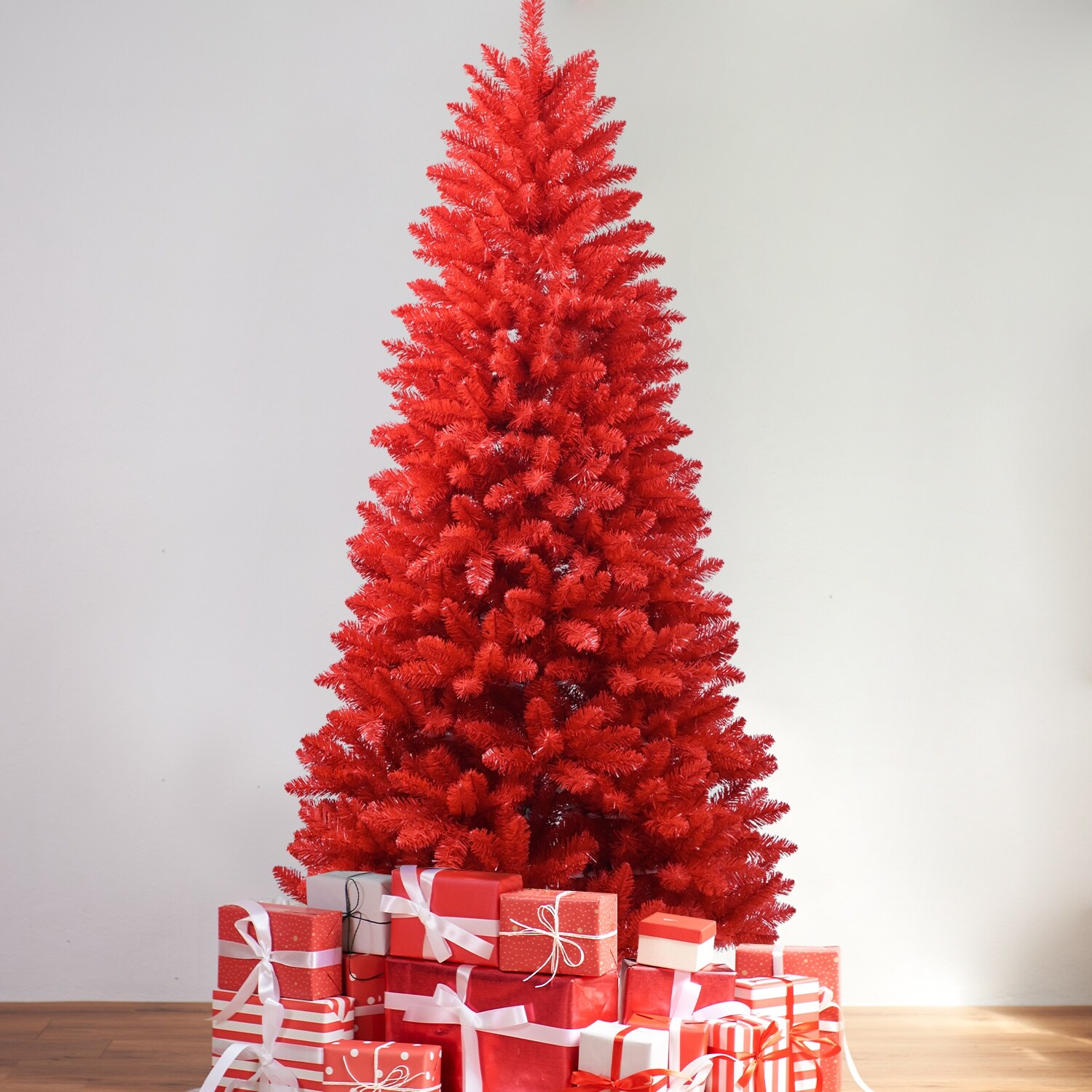 5FT Red Christmas Tree-Pure Red PVC Tree with 624 Tips, Hinged