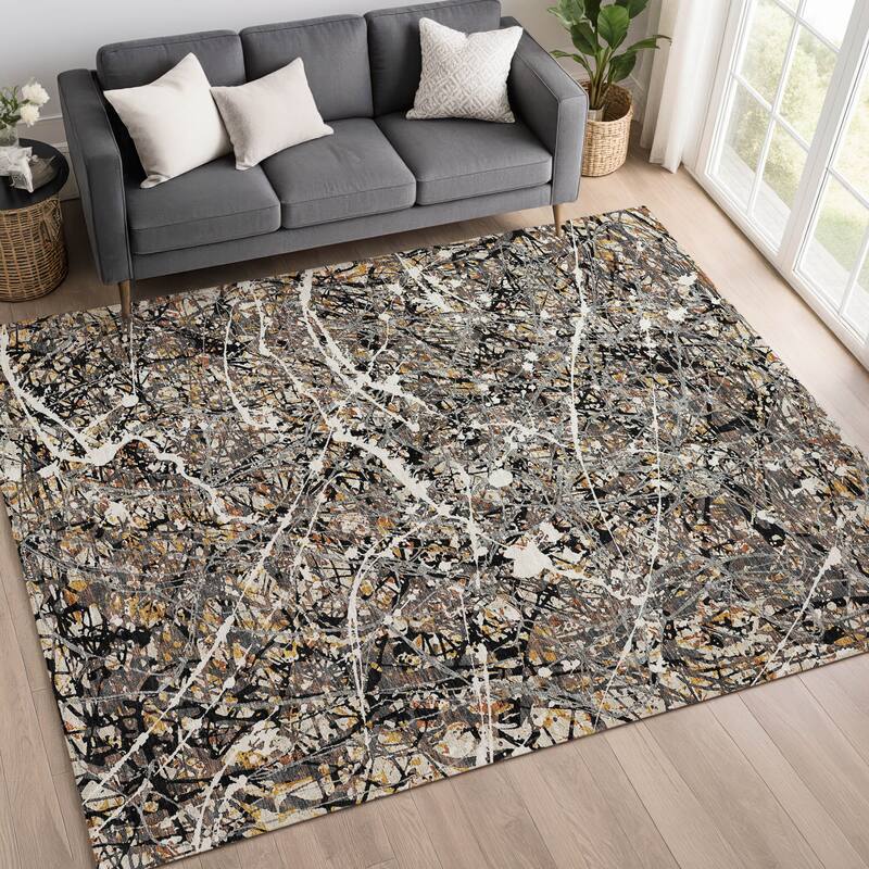 Machine Washable Indoor/ Outdoor Modern Splatter Chantille Rug