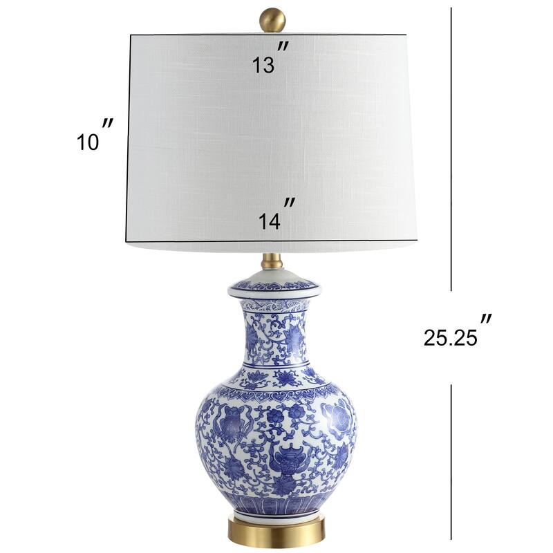 Gemma 25.25" Ceramic/Metal LED Table Lamp, Blue/White (Set of 2) by JONATHAN Y