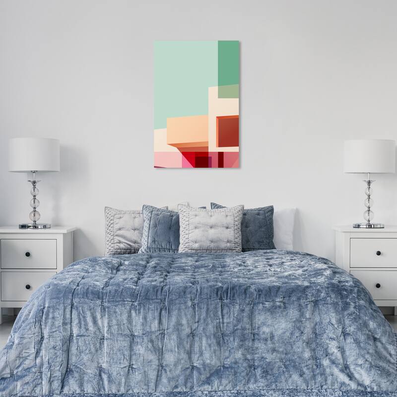 Wynwood Studio Canvas Architecture and Buildings Freeshape Building 13 Green and Pink Mid-Century Modern Wall Art Canvas Print - 36 x 24