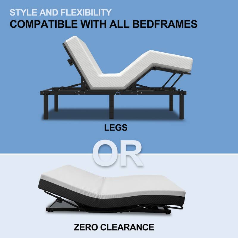 Zero-Clearance Adjustable Bed Base Frame with Head and Foot Incline Quiet Motor Queen Size Zero Gravity, Dual USB A+C Ports