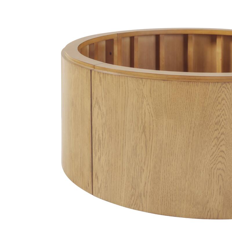 Walker Edison Modern Solid Oak Wood Veneer Round Coffee Table