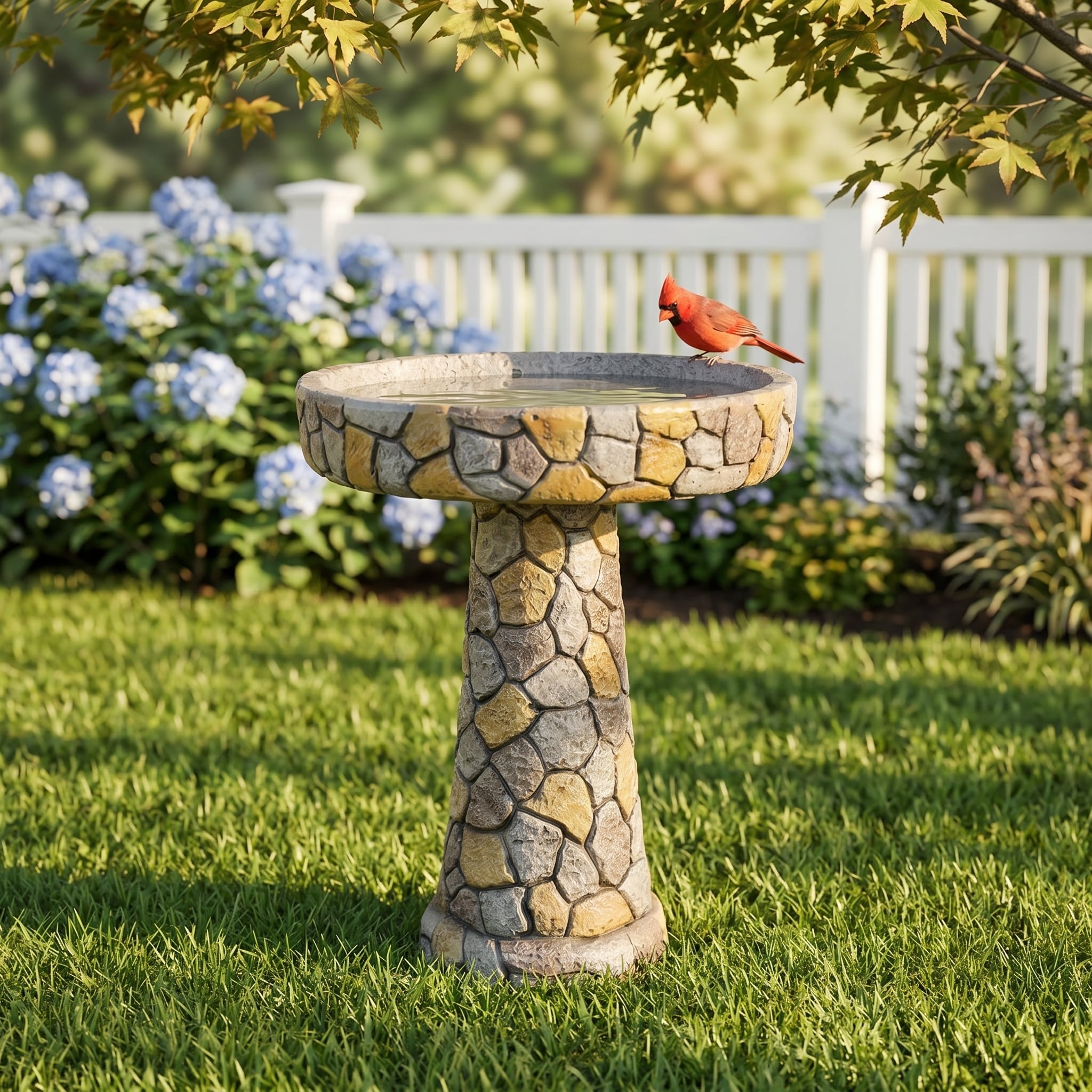 24 Inch Tall Vintage Concrete Pedestal Bird Bath with Feeder Garden Decor