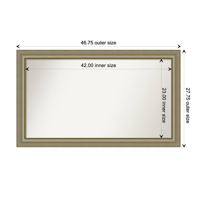 Vegas Silver Framed Non-Beveled Custom Wall Mirror, Bathroom Vanity Mirror - Outer Size: 46.75 x 27.75