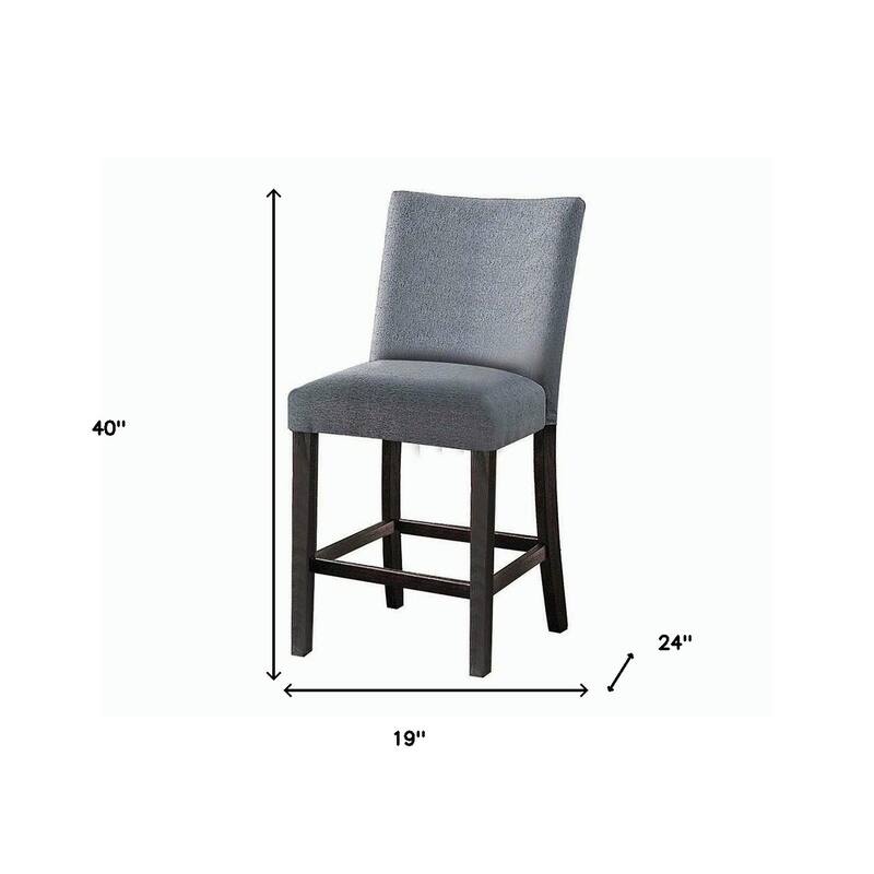 HomeRoots Set of Two 25" Gray and Espresso Fabric and Solid Wood Counter Height Bar Chairs