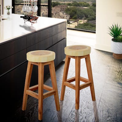 Chic Teak Suar Live Edge Round Barstool, 30 inch