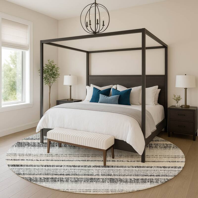 Premium Washable Super Soft Vintage Stripe Mayfield Rug - Black - 8' x 8'