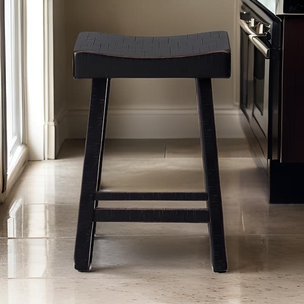 slide 2 of 6, Bianca Counter Stool Set of 2, Saddle Seat, Farmhouses Black Solid Wood