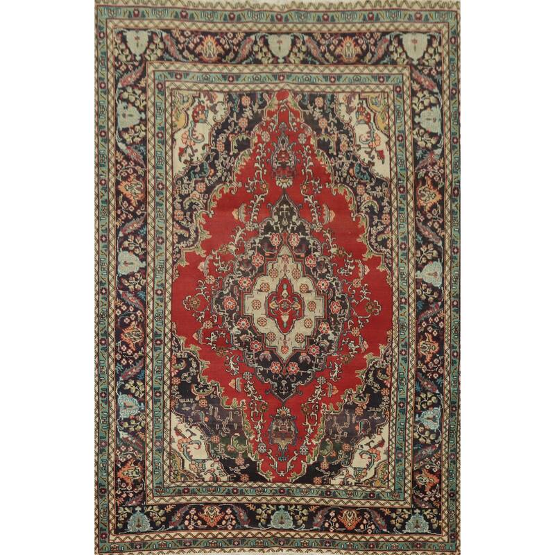 Hand Knotted Oriental 100% Wool Carpet Traditional Medallion Red Tabriz Area Rug - 8' 9'' X 6' 2''