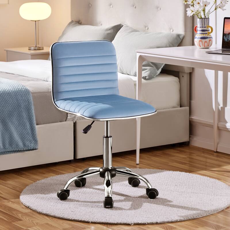 Yaheetech Velvet Low Back Armless Desk Chair Office Chair with Wheels - 19″ L × 19″ W × (31-37)″ H - Blue