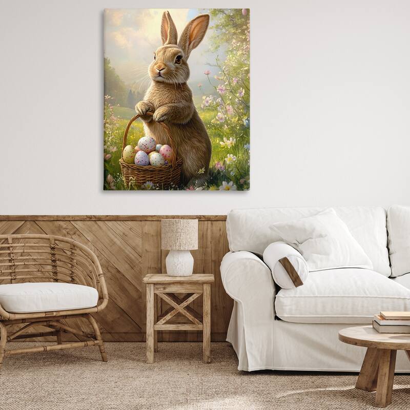 Stupell Bunny with Easter Basket Canvas Wall Art Design By Franklyn Gregory