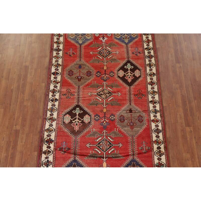 Hand Knotted Oriental 100% Wool Carpet Traditional Tribal Red Shiraz Area Rug - 9' 5'' X 5' 3''