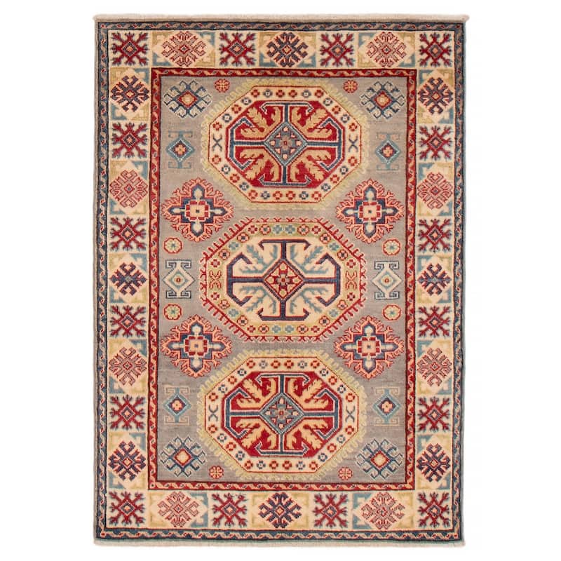 ECARPETGALLERY Hand-knotted Uzbek Ghazni Grey Wool Rug - 3'4 x 4'8 - Light Grey - 3'4 x 4'8