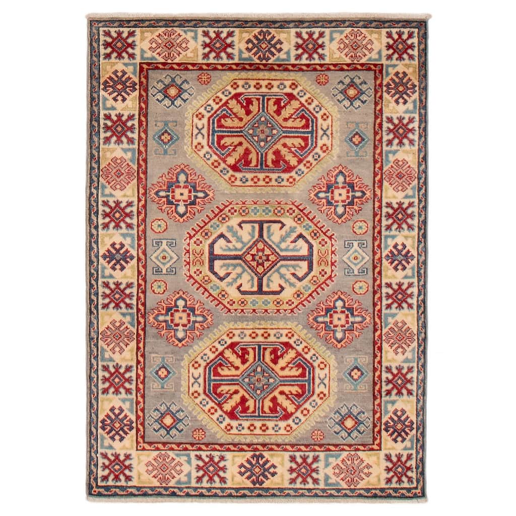 ECARPETGALLERY Hand-knotted Uzbek Ghazni Grey Wool Rug - 3'4 x 4'8