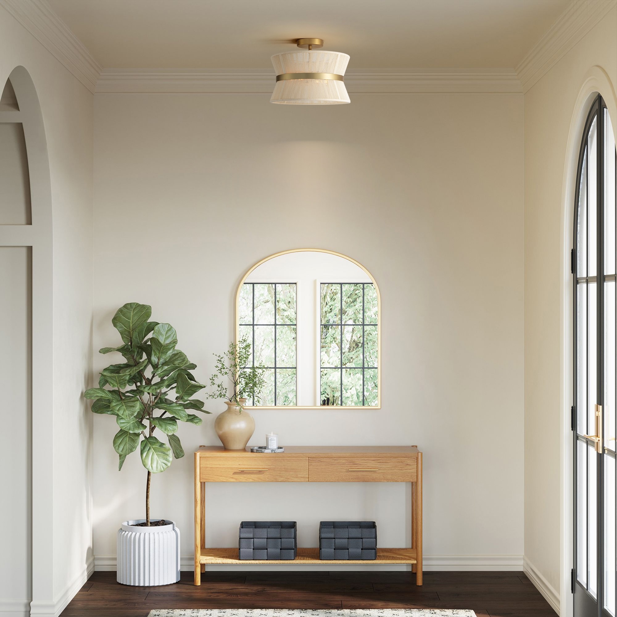 Rennnsan 2-Light Farmhouse Boho Gold Drum Tapered Handwoven Rope