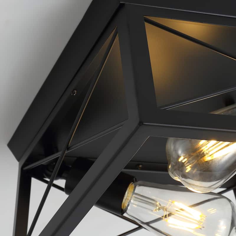 Industrial Black 2-Light Caged Flush Mount Ceiling Lamp