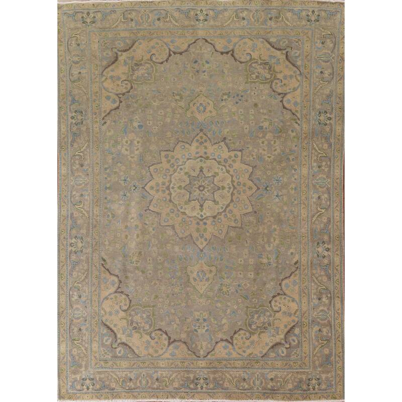 Hand Knotted Oriental 100% Wool Carpet Traditional Medallion Greys & Charcoal Tabriz Area Rug - 10' 11'' X 8' 5''
