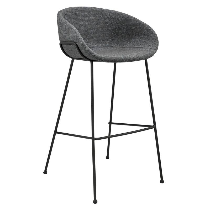 HomeRoots Set of Two 30" Gray and Black Fabric and Steel Low Back Bar Height Bar Chairs